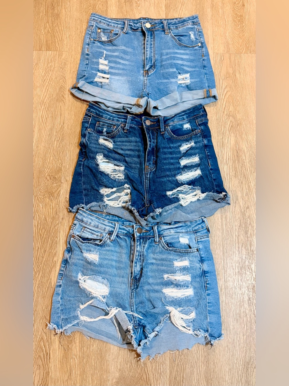SHEIN Blue Distressed Denim Shorts Trio